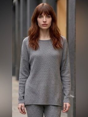 J JILL Pullover Sweater Ribbed Gray Asymmetrical Dolman Medium